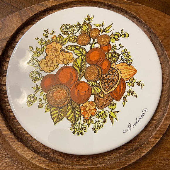 Vintage MCM Goodwood Teak Oval charcuterie Cheese Board Ceramic Board Glass Dome - Picture 2 of 6